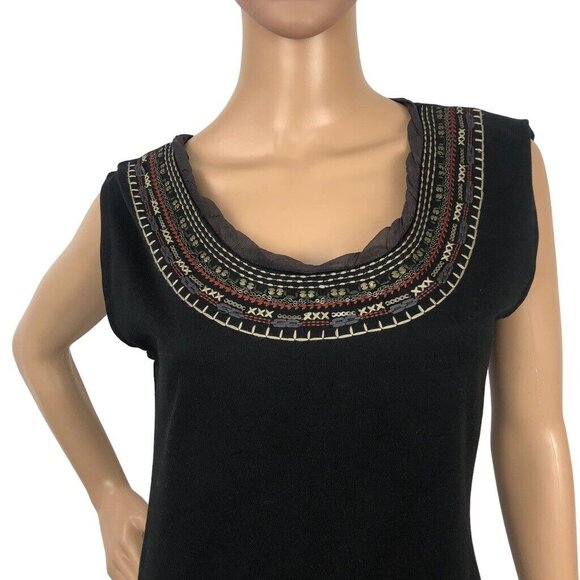 Lulumari‎ Boho Embroidered Shift Dress Size M Floral Sleeveless Mini Black Artsy - Picture 3 of 10
